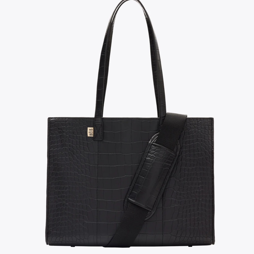 Beis The Work Tote in Black Croc